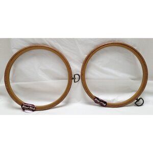 Lot of 2 Flexi-Hoop Woodgrain 8" Multipurpose Frame Needlework Craft Projects